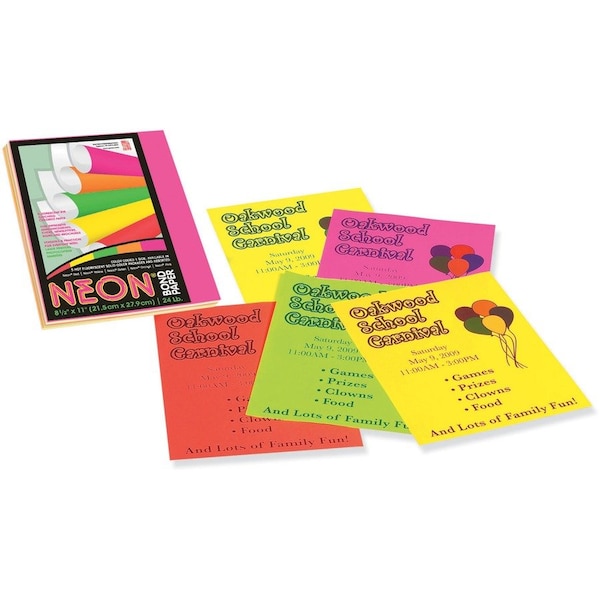 Pacon Paper, Bond, Neon, 24 lb, Ast, PK100 PAC104331 - main